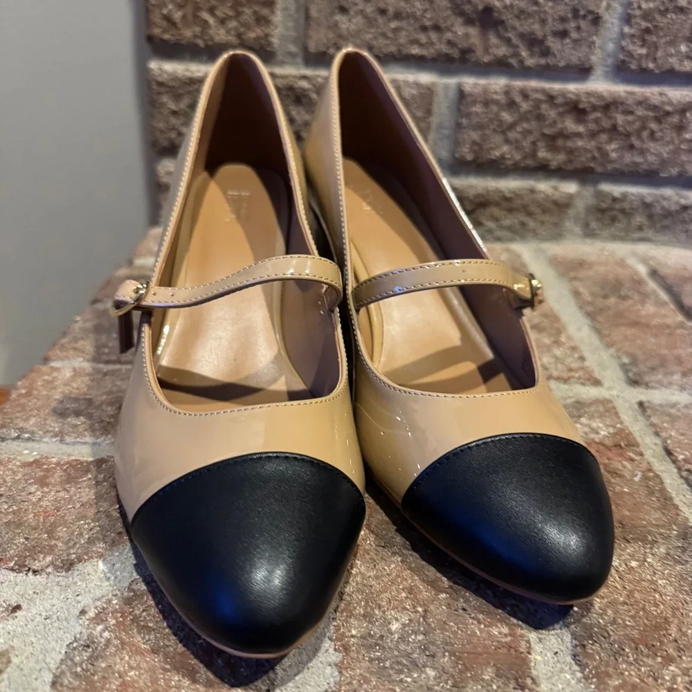 Nordstrom Rack Jackie Cap Toe Mary Jane Pump Patent Light Brown, Tan Size 8M 422